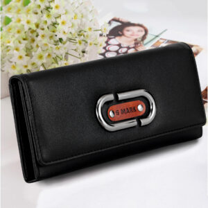 Black Classic Lock Long Wallet for Women