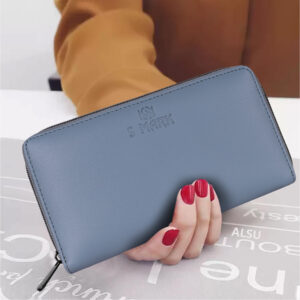 Steel Blue Zip-Around Long Wallet for Women